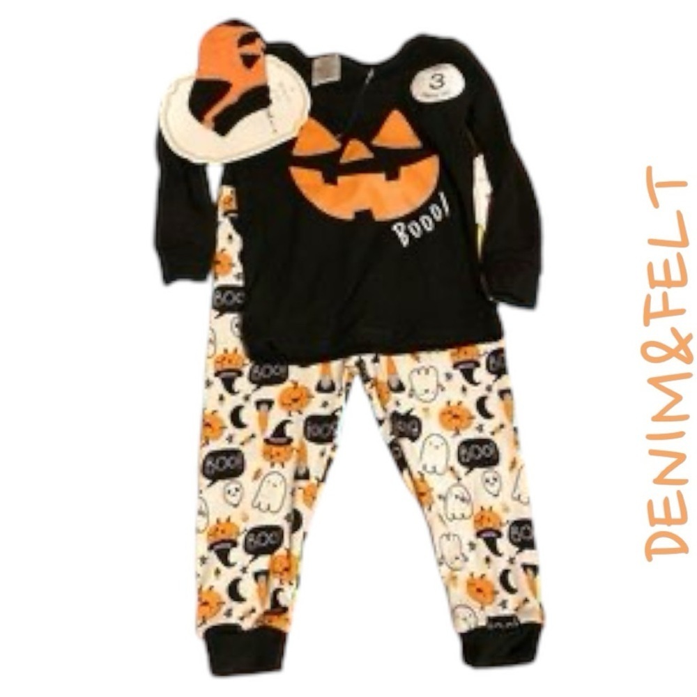 Modern Kids Halloween Pumpkin/Boo 3 Piece Pajama w/Pants/Long Sleeve Shirt/Socks